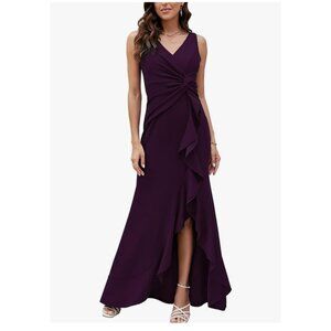 Elegant Womens Evening Dress V-Neck Long Formal Gown Sexy Split Wrap Size M